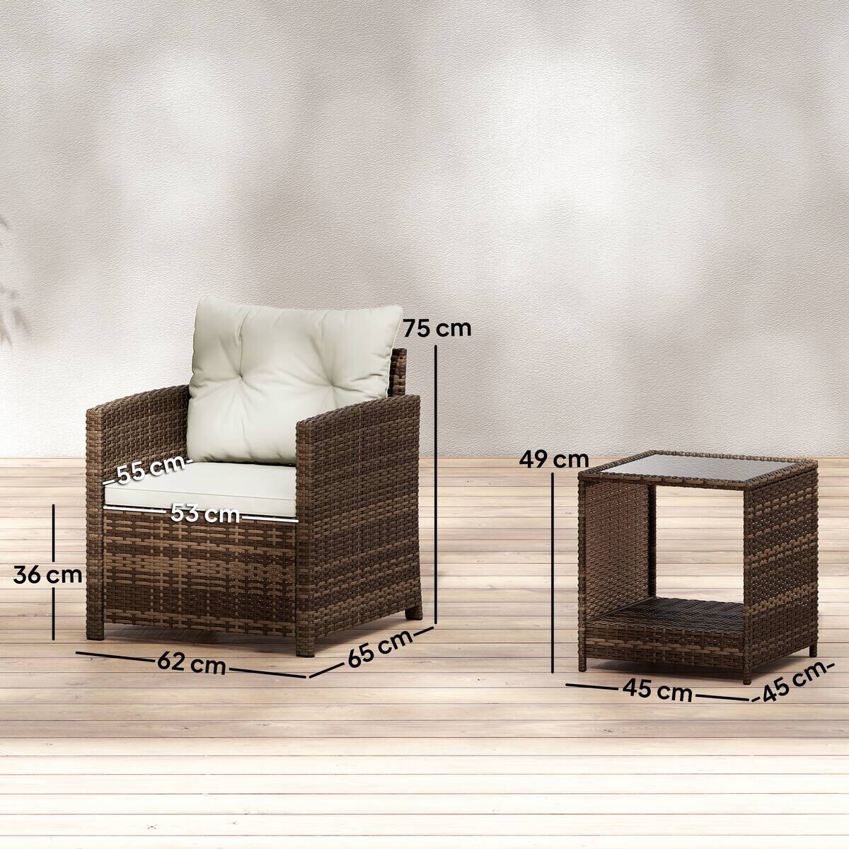Outsunny Balkonmöbel-Set braun Polyester B/H/L: ca. 62x75x65 cm