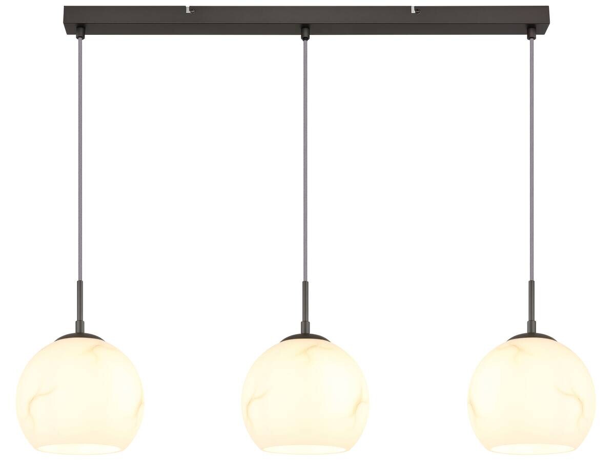 GLOBO Pendelleuchte RAGUSA schwarz Glas Metall B/H/T: ca. 2x120x9 cm E27 3 Brennstellen