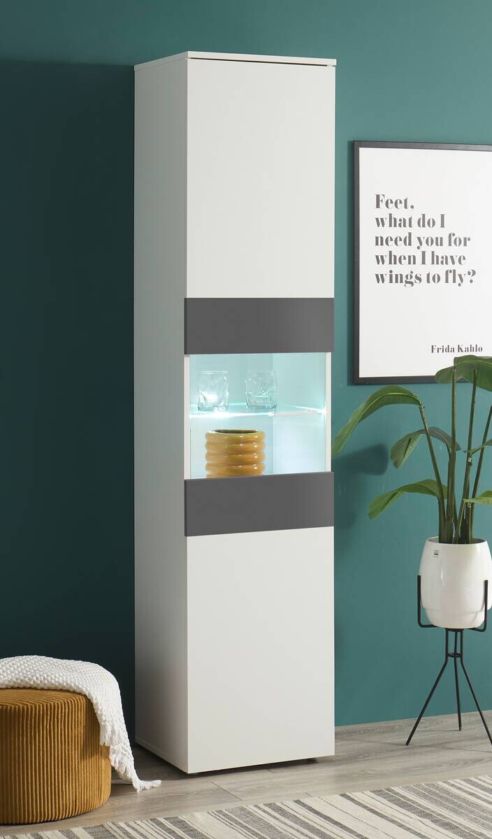 Vitrine Alex weiß Graphit B/H/T: ca. 45x195x37 cm