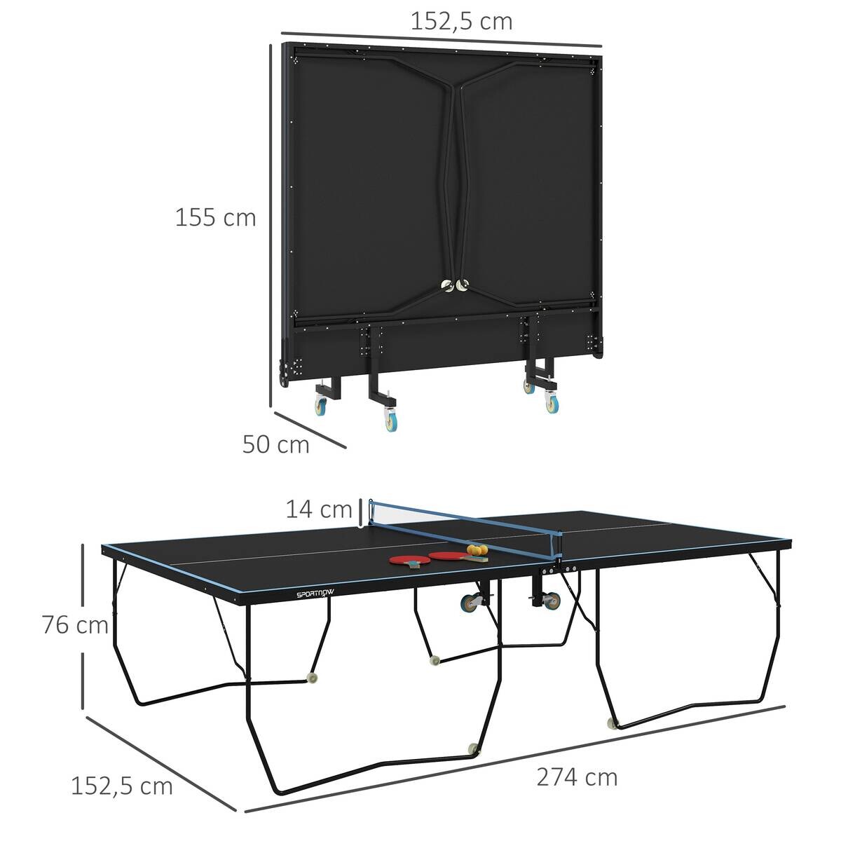 SPORTNOW Tischtennisplatte schwarz Stahl B/H/L: ca. 152,5x76x274 cm