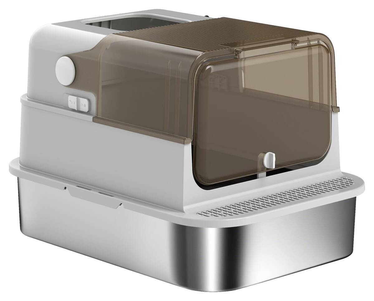 PawHut Katzenklo grau Edelstahl B/H/L: ca. 50x46,5x70 cm