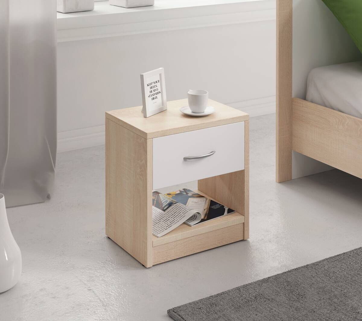 Nachtkonsole NAKA Eiche Sonoma Nachbildung weiß B/H/T: ca. 39x41x28 cm