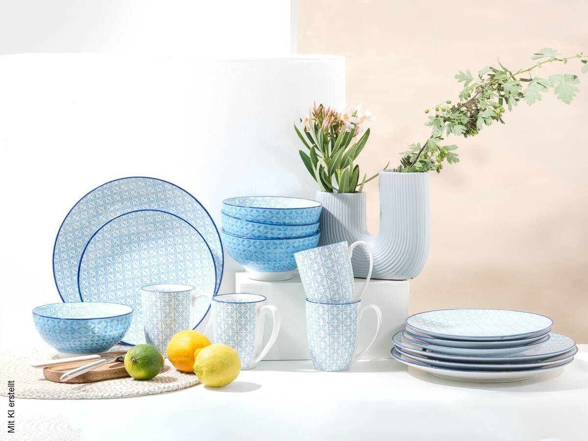 CreaTable Kombiservice Mediterran Blau blau Steinzeug 16 tlg.
