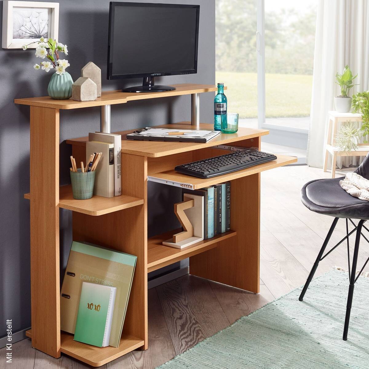 Computertisch buche Nachbildung B/H/T: ca. 94x90,5x48,5 cm