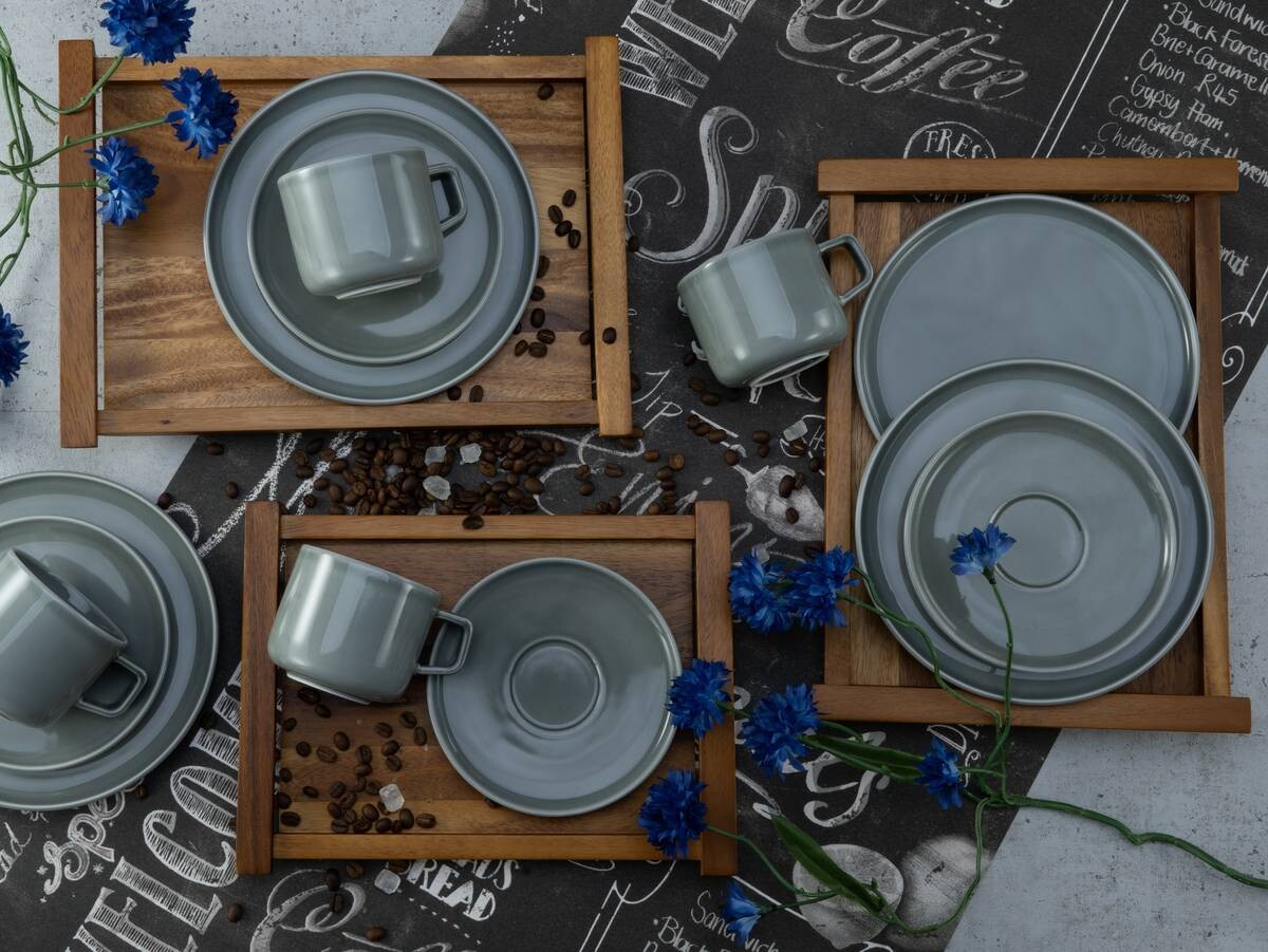 CreaTable Kaffeeservice Chef Collection grau Porzellan 18 tlg.