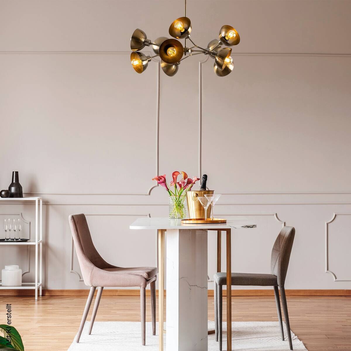 Opviq Pendelleuchte messing B/H/T: ca. 75x60x75 cm E27 10 Brennstellen