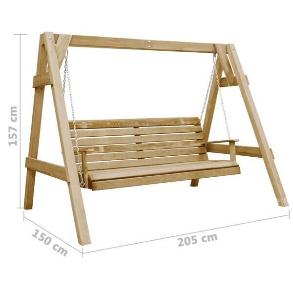 vidaXL Hollywoodschaukel natur Holz B/H/L: ca. 150x157x205 cm