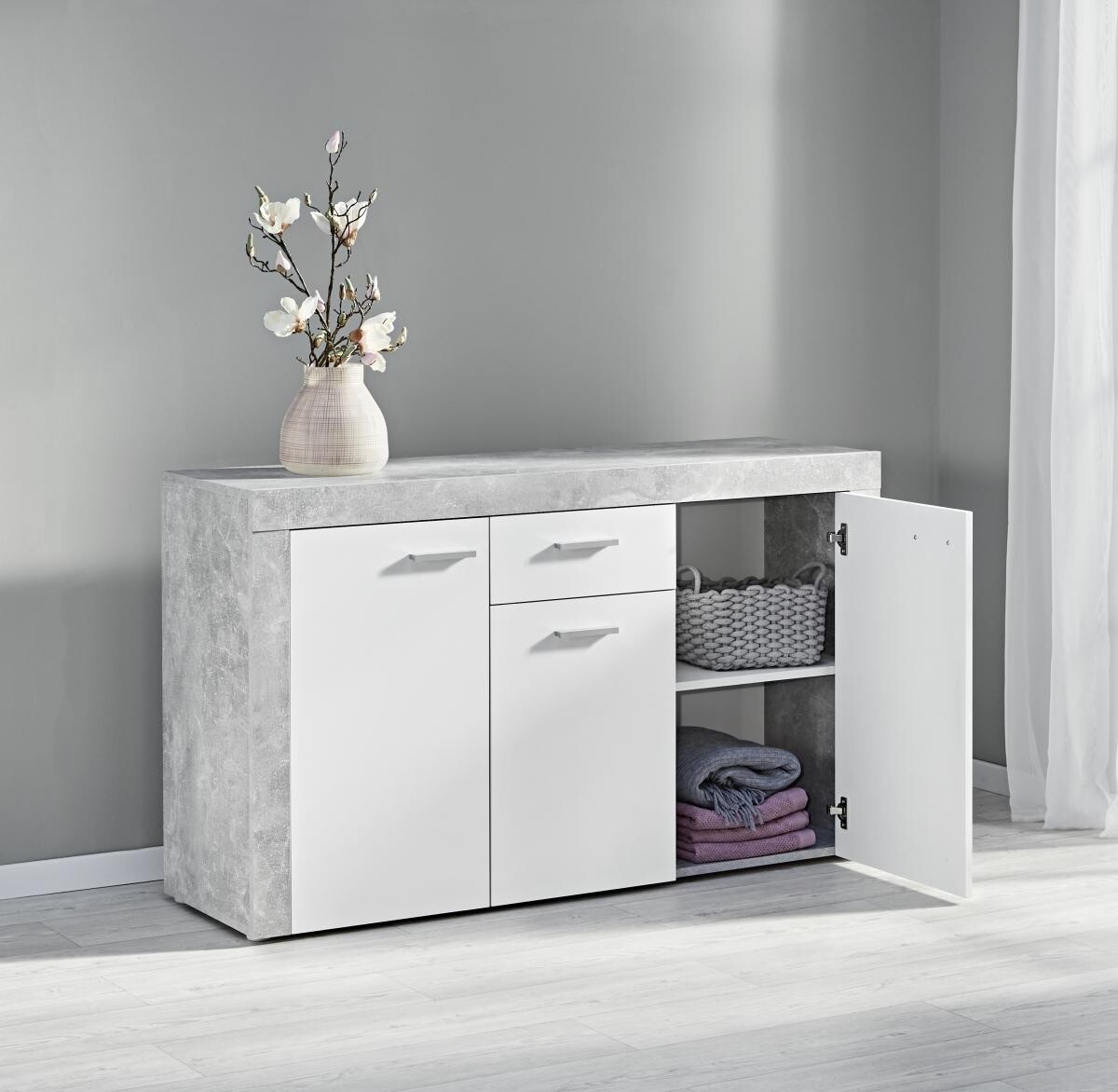 Kommode Focus Beton Optik weiß B/H/T: ca. 134x79x39 cm