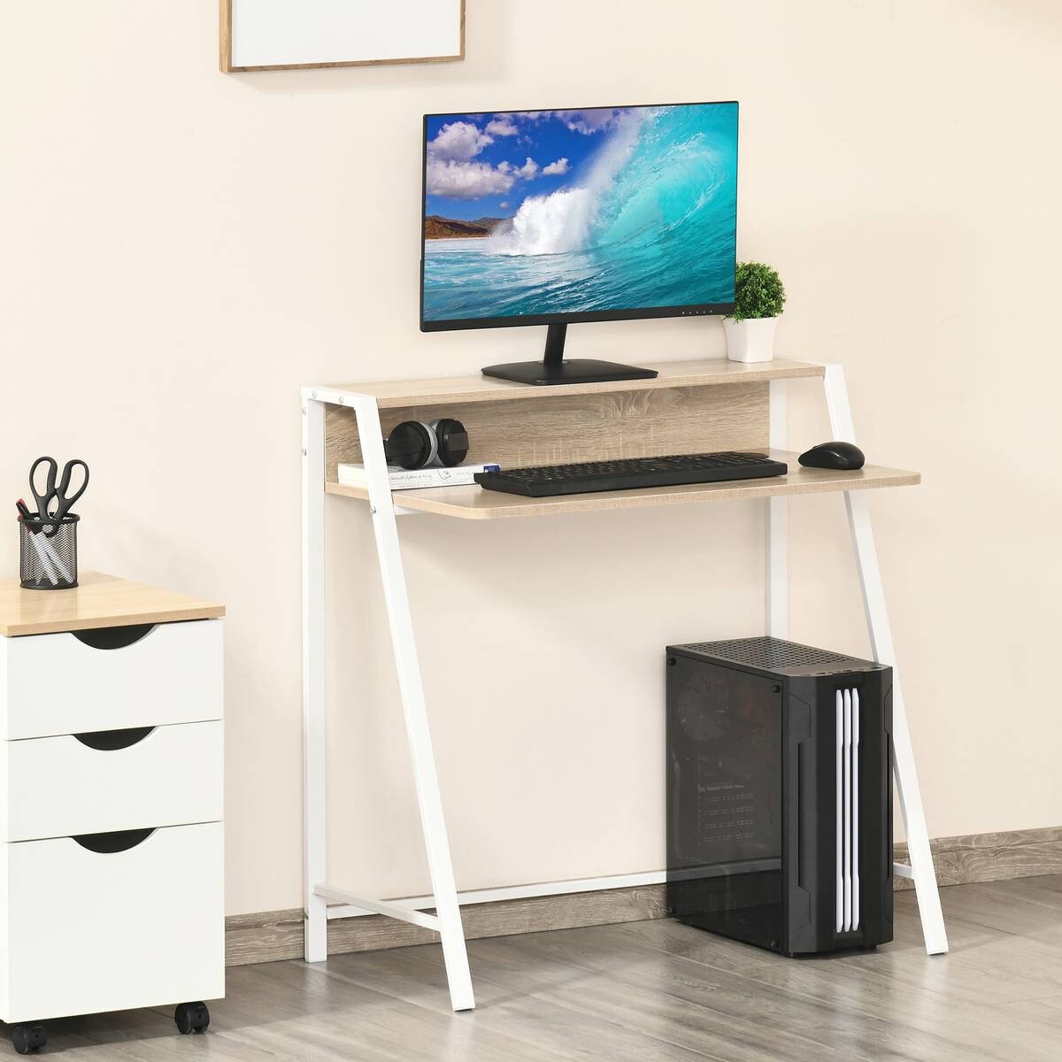 Schreibtisch 836-055AK weiß Eiche Nachbildung B/H/T: ca. 84x85x45 cm