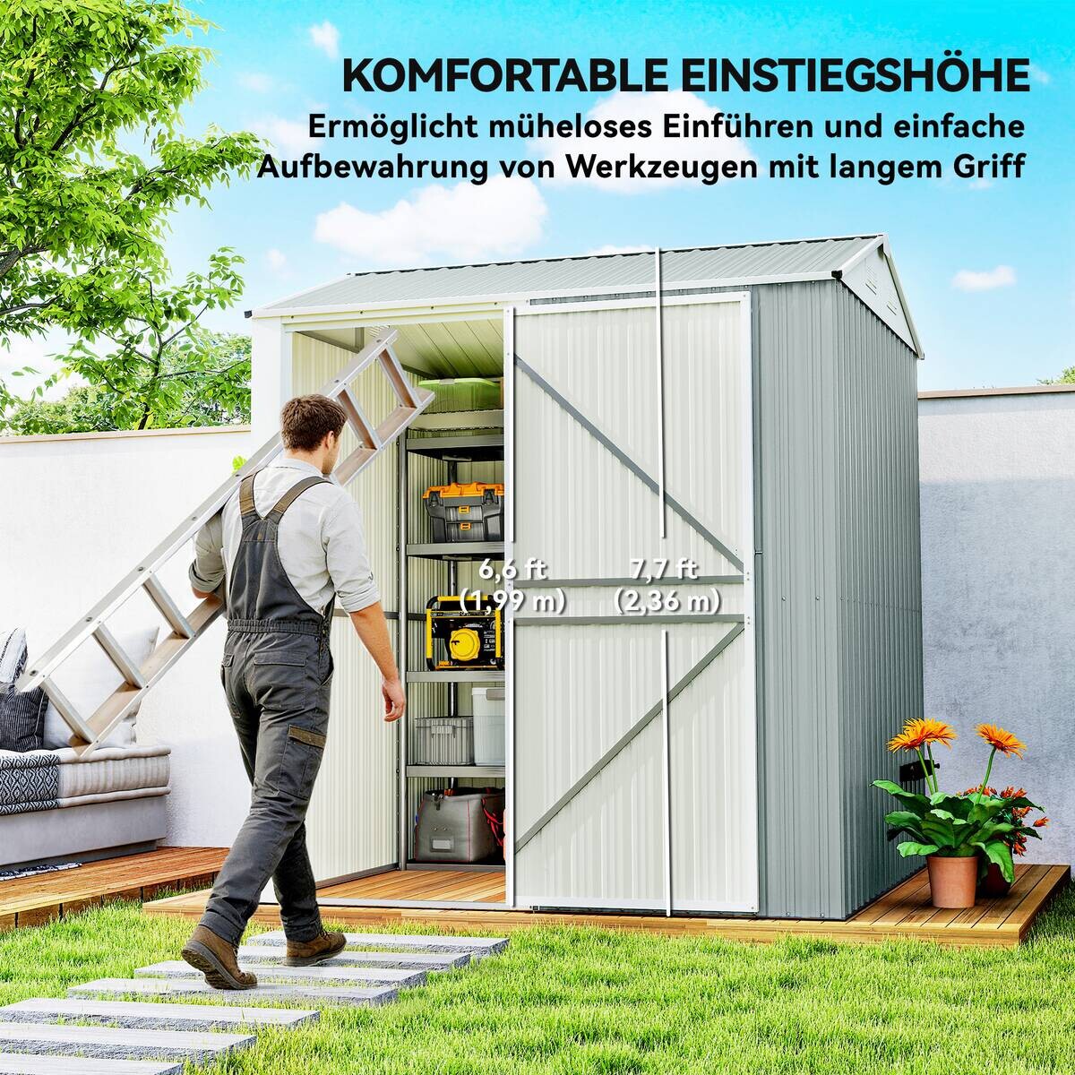 Outsunny Geräteschuppen hellgrau B/H/T/L: ca. 177x236x177x209 cm