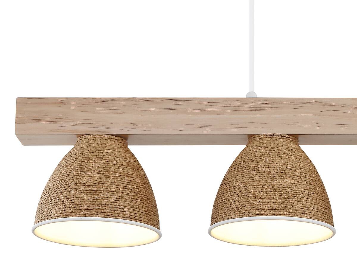 GLOBO Pendelleuchte braun weiß Metall Holz B/H/L: ca. 15x120x75 cm E14 4 Brennstellen