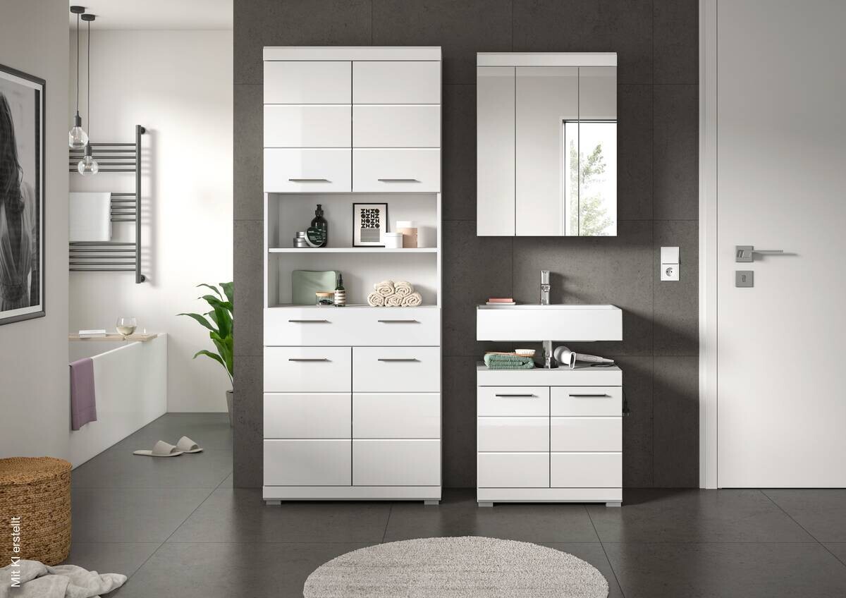 Badezimmer-Set Scout weiß weiß Hochglanz B/H/T: ca. 149x34x191 cm