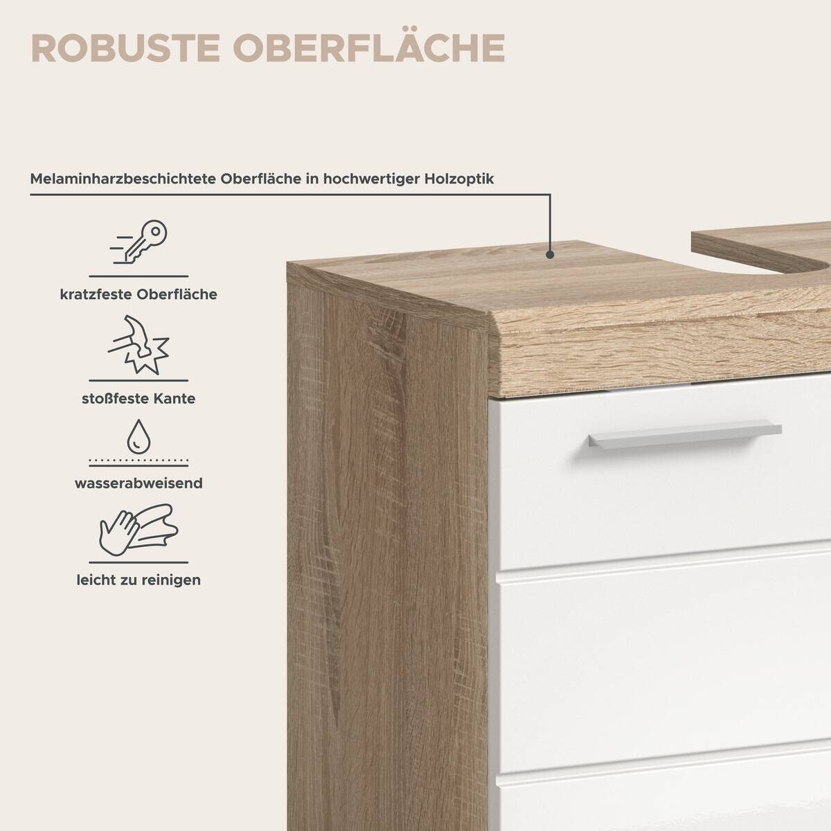 Badezimmer-Set Lambada Eiche Sonoma Nachbildung weiß Hochglanz B/H/T: ca. 149x34x191 cm