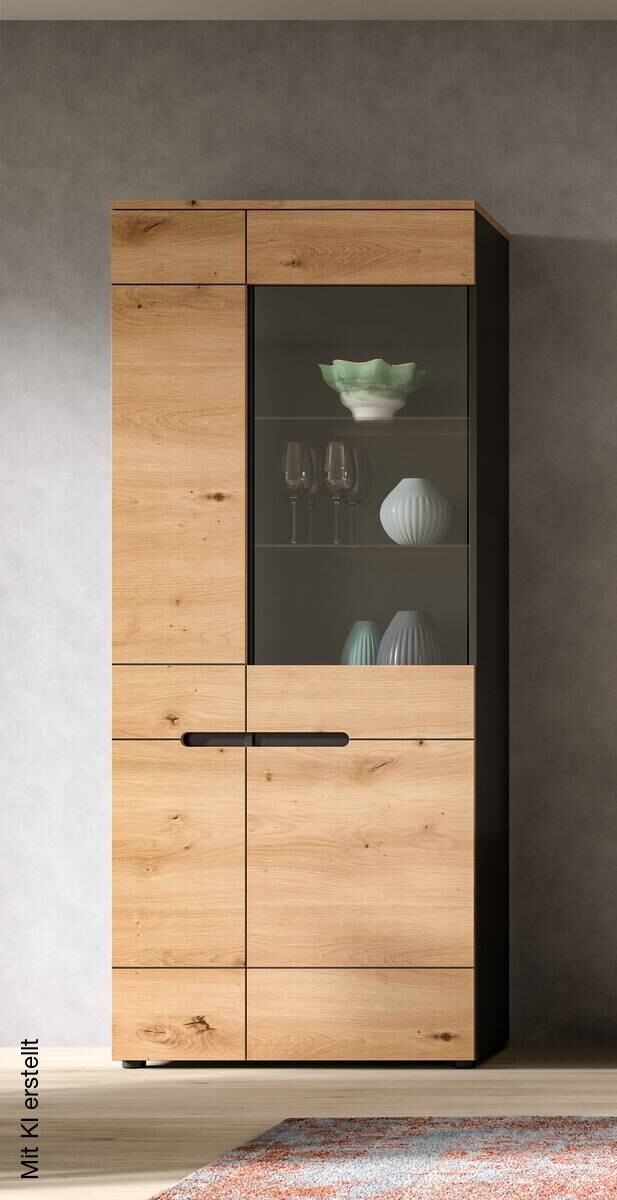 Vitrine Canu basaltgrau Nachbildung Artisan Oak Nachbildung B/H/T: ca. 190x80x37 cm