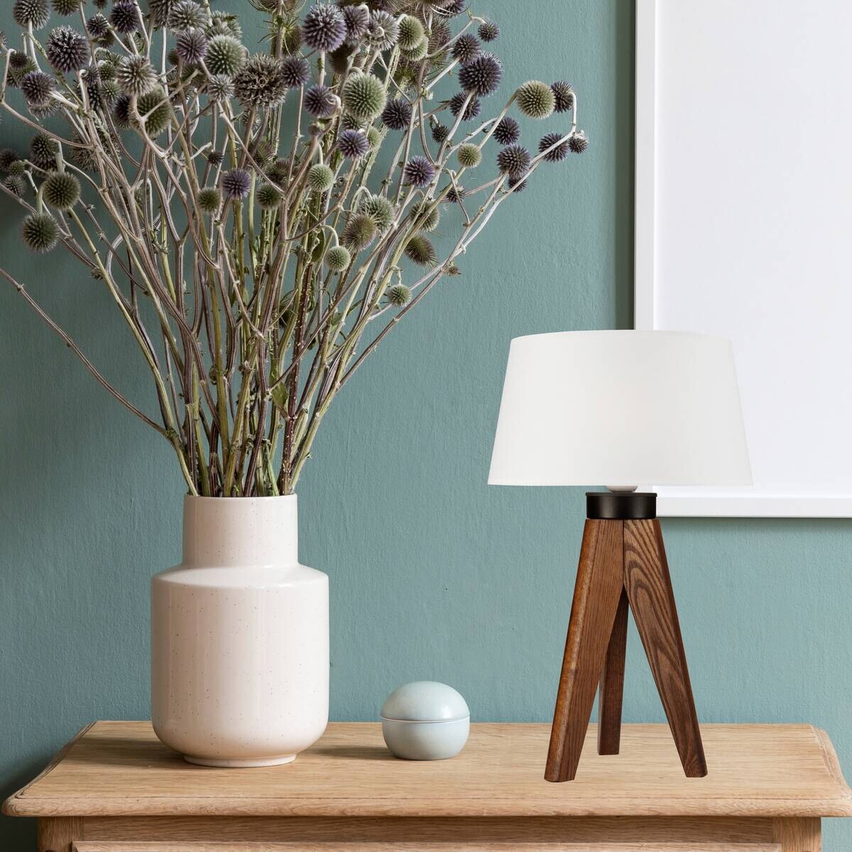 Lamkur Tischlampe Eiche hellbraun Stahl Holz B/H/L: ca. 34x38x38 cm E27 1 Brennstellen