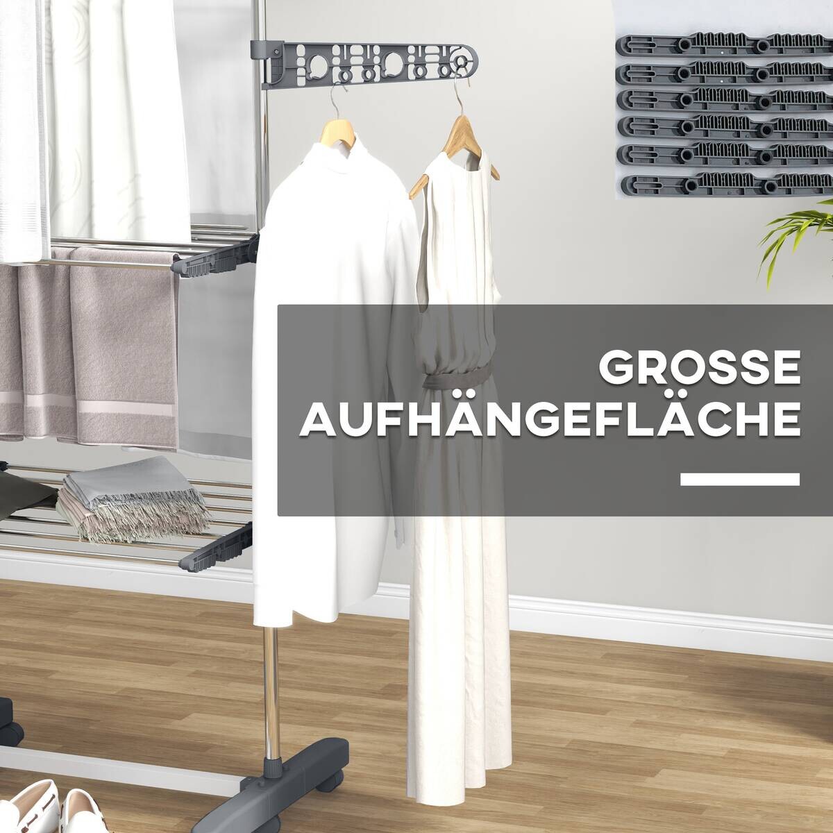 HOMCOM Wäscheständer grau Edelstahl B/H/L: ca. 55x142x152 cm