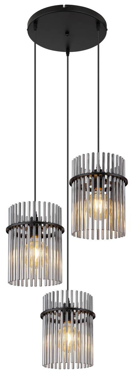 GLOBO Pendelleuchte schwarz Metall H/D: ca. 140x47 cm E27 3 Brennstellen