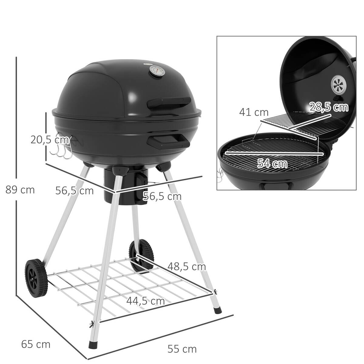 Outsunny Grill Edelstahl B/H/L: ca. 55x65x89 cm