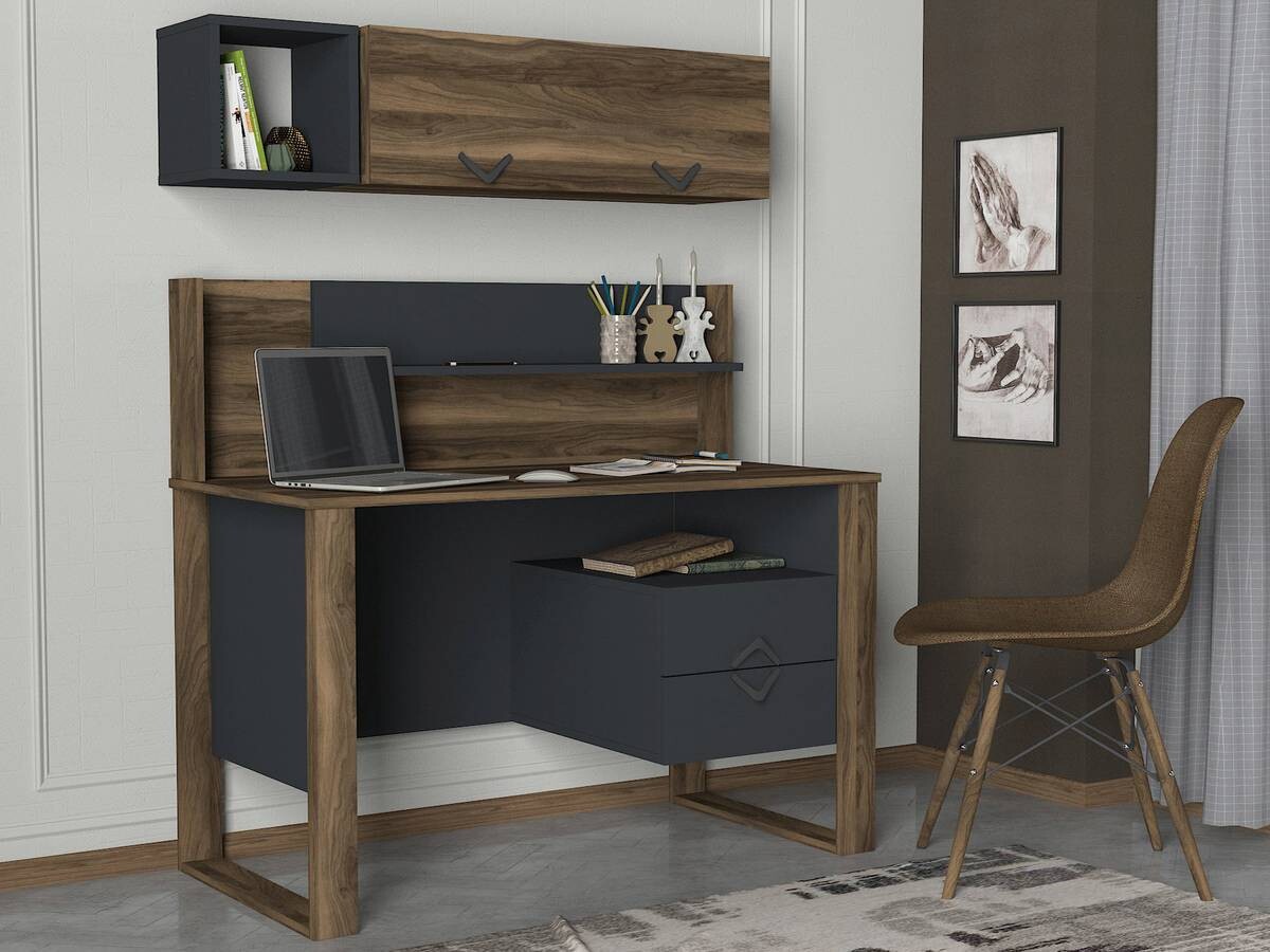 Schreibtisch Bumerang walnuss Nachbildung anthrazit B/H/T: ca. 120x114x60 cm