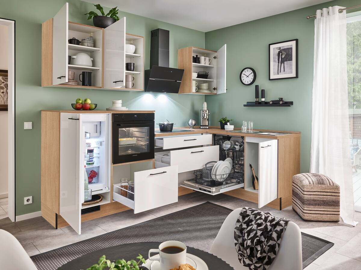 pino Winkelküche PN215 Magnolienweiß Hochglanz B/H/T: ca. 275x220x175 cm