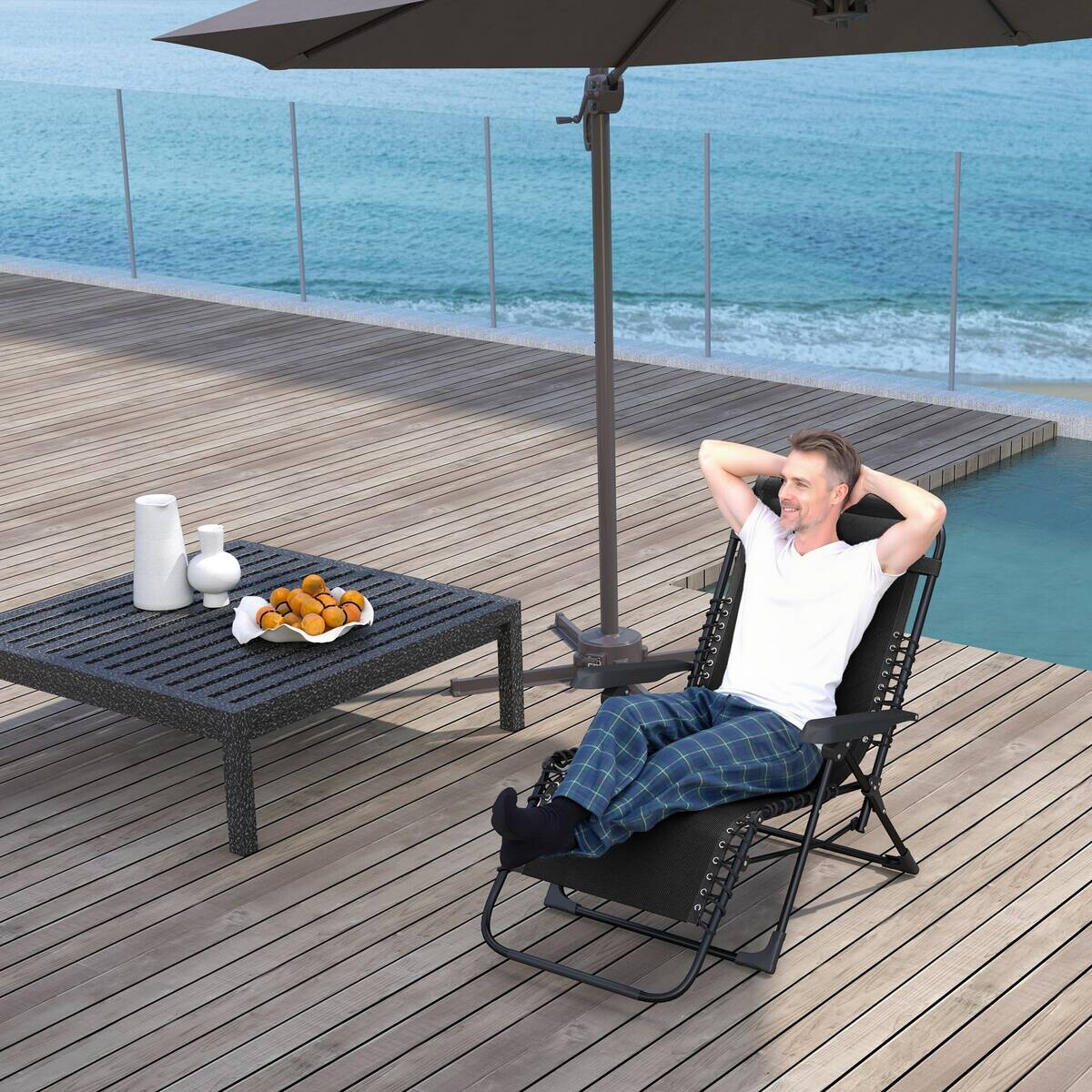 Outsunny Sonnenliege schwarz Metall B/H/L: ca. 65x112x90 cm