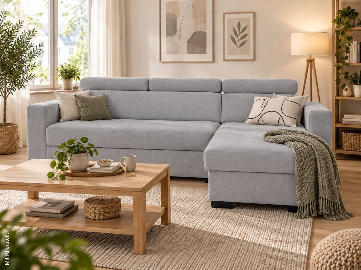 Ecksofa mit Bettfunktion und Bettkasten grau Microfaser B/T: ca. 238x170 cm
