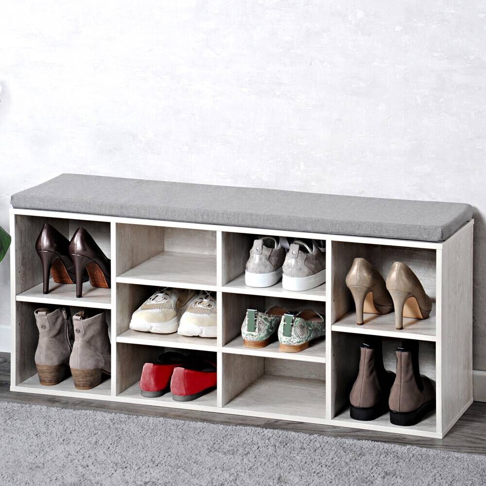 Kesper Schuhschrank mit Sitzkissen weiß Spanplatte B/H/L: ca. 29,5x48x103,5 cm