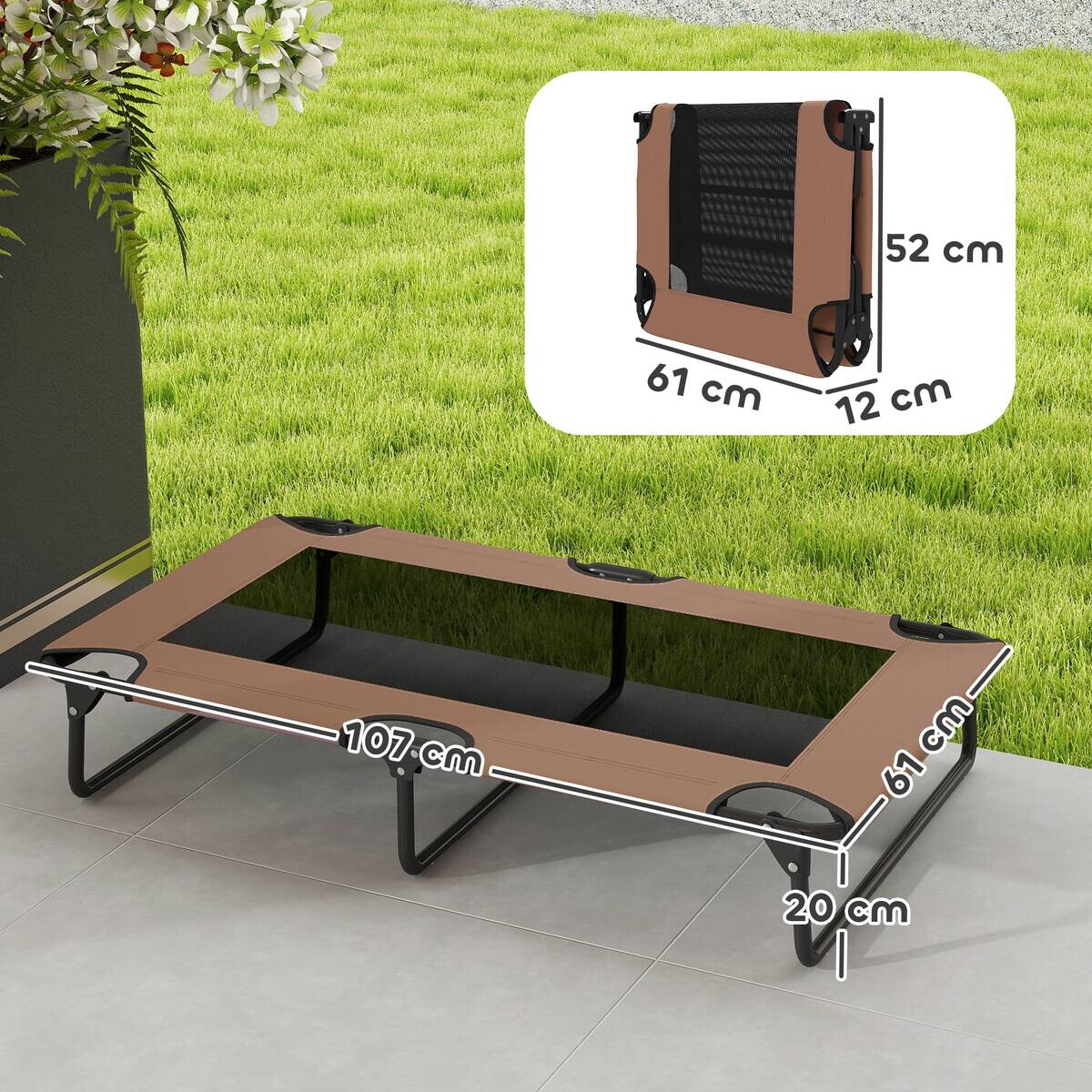 PawHut Erhöhtes Hundebett kaffee Stahl B/H/L: ca. 61x20x107 cm
