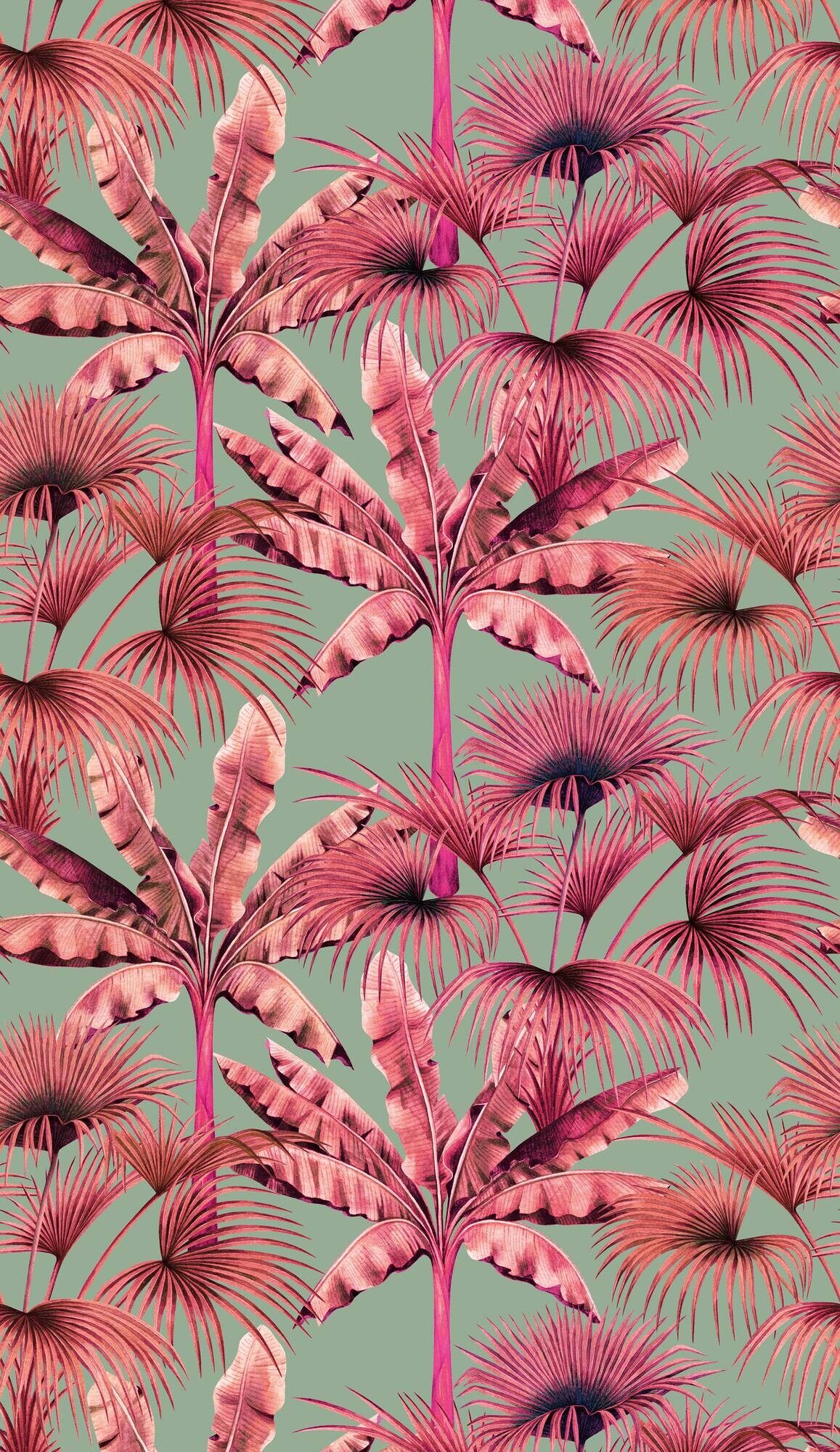 Livingwalls Fototapete Palmenblätter pink rosa blau B/L: ca. 280x159 cm