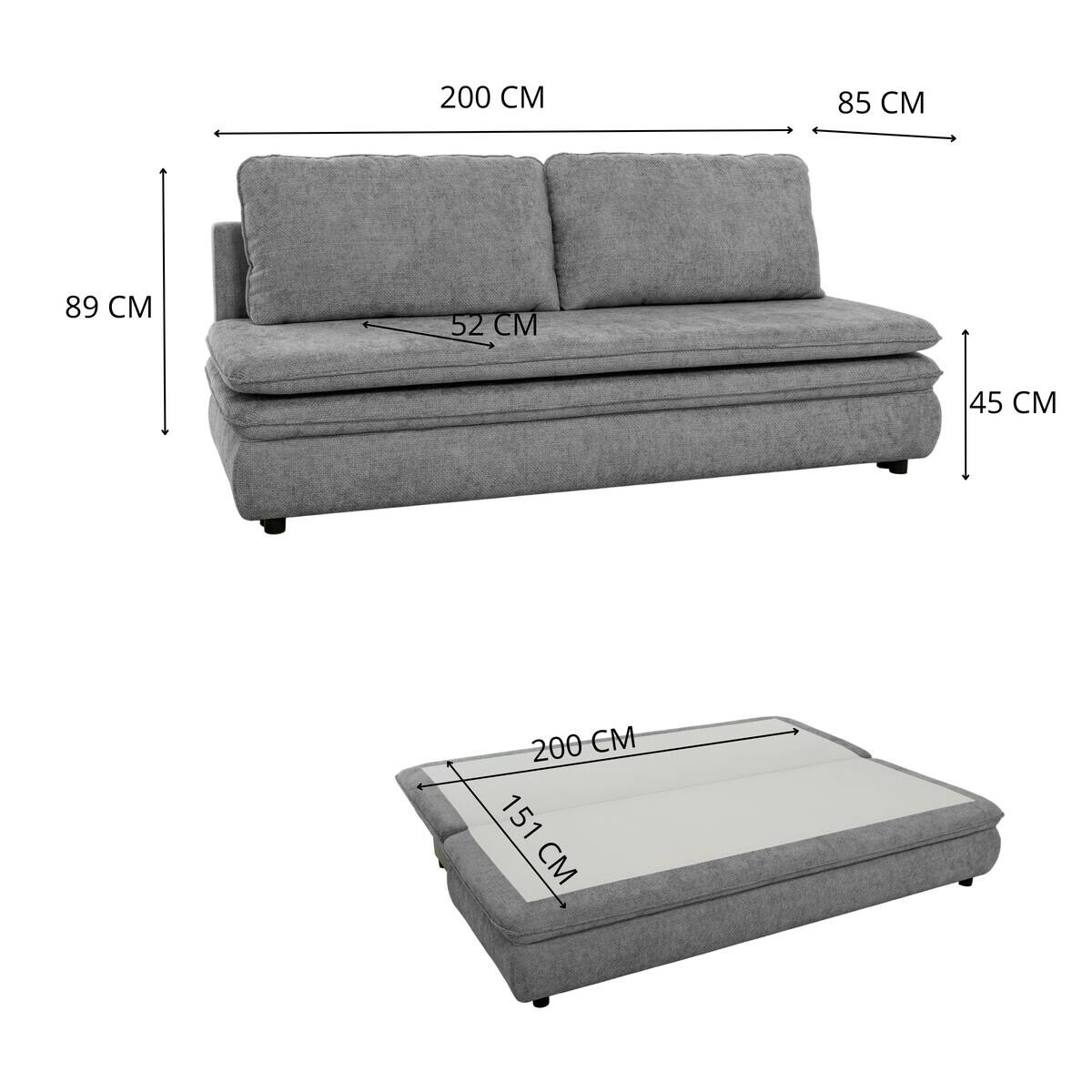 Schlafsofa grau Microfaser B/H/T: ca. 200x89x85 cm