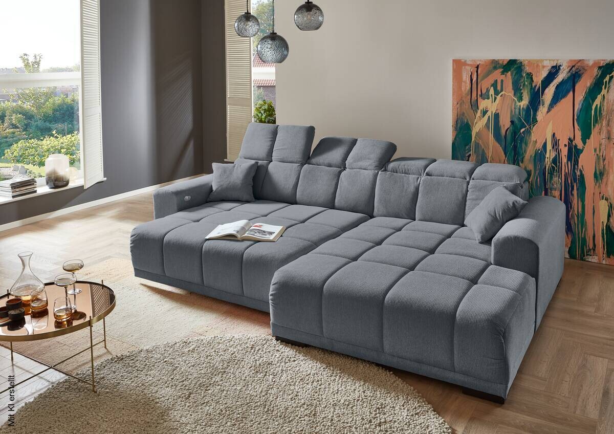 Ecksofa mit elektrischer Sitztiefenverstellung grau Microfaser B/H/T: ca. 301x113x195 cm