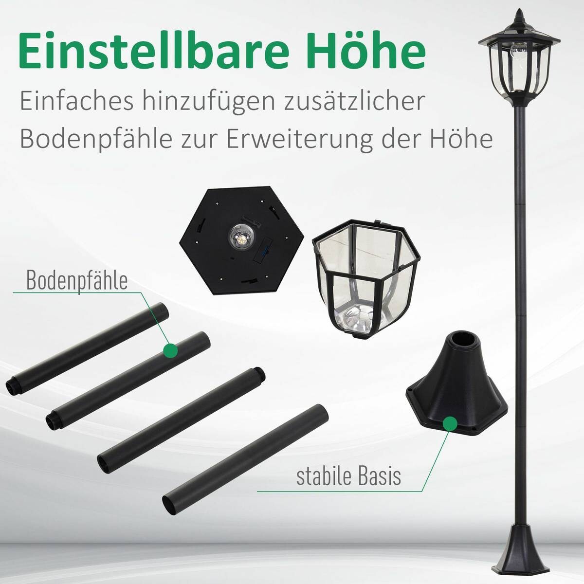 Gartenlaterne mit LED schwarz Kunststoff Edelstahl H/D: ca. 177x27 cm
