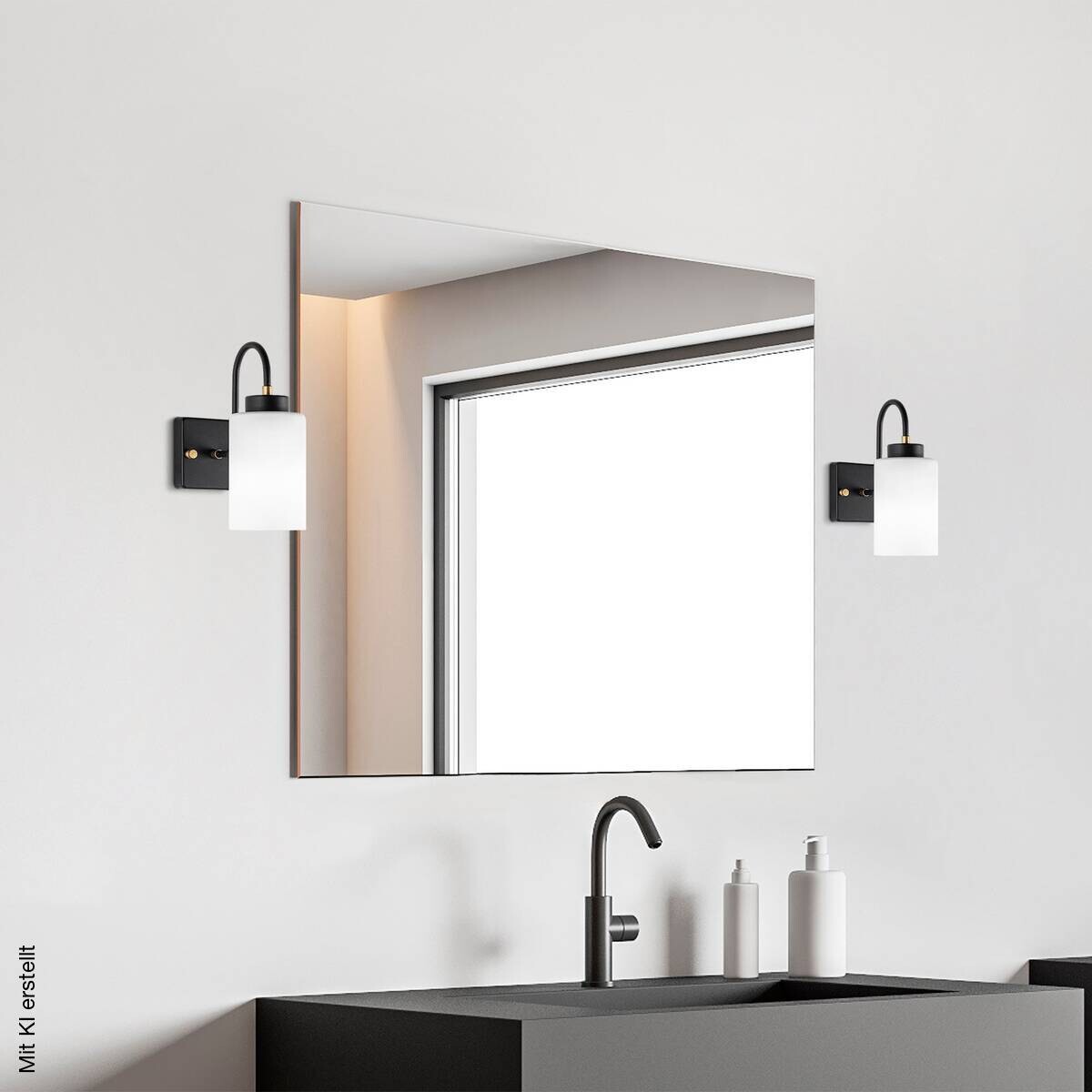 Opviq Wandleuchte schwarz weiß Metall Glas B/H/L: ca. 23x24x10 cm E27 1 Brennstellen