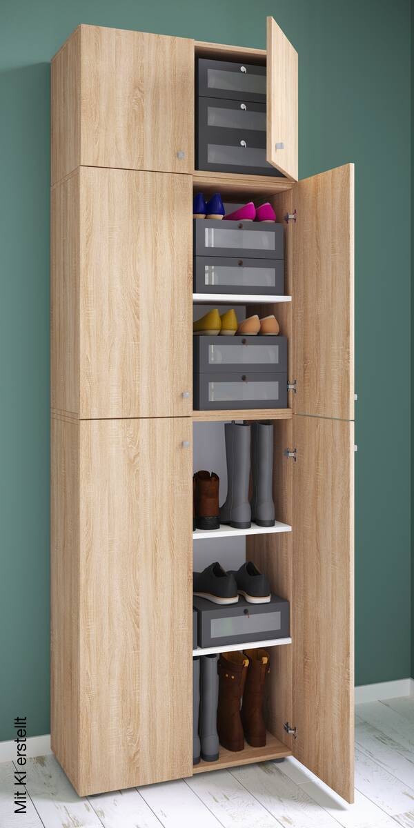 Schuhschrank Lona Eiche Sonoma Nachbildung weiß B/H/T: ca. 70x223x39 cm