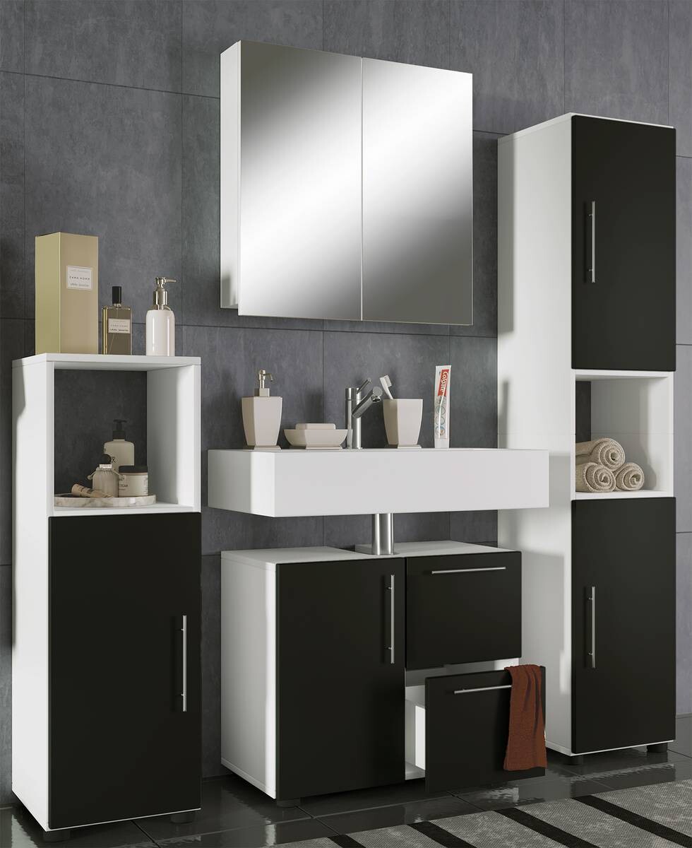 Badezimmer-Set Flandu weiß schwarz B/H/T: ca. 123x160x32 cm