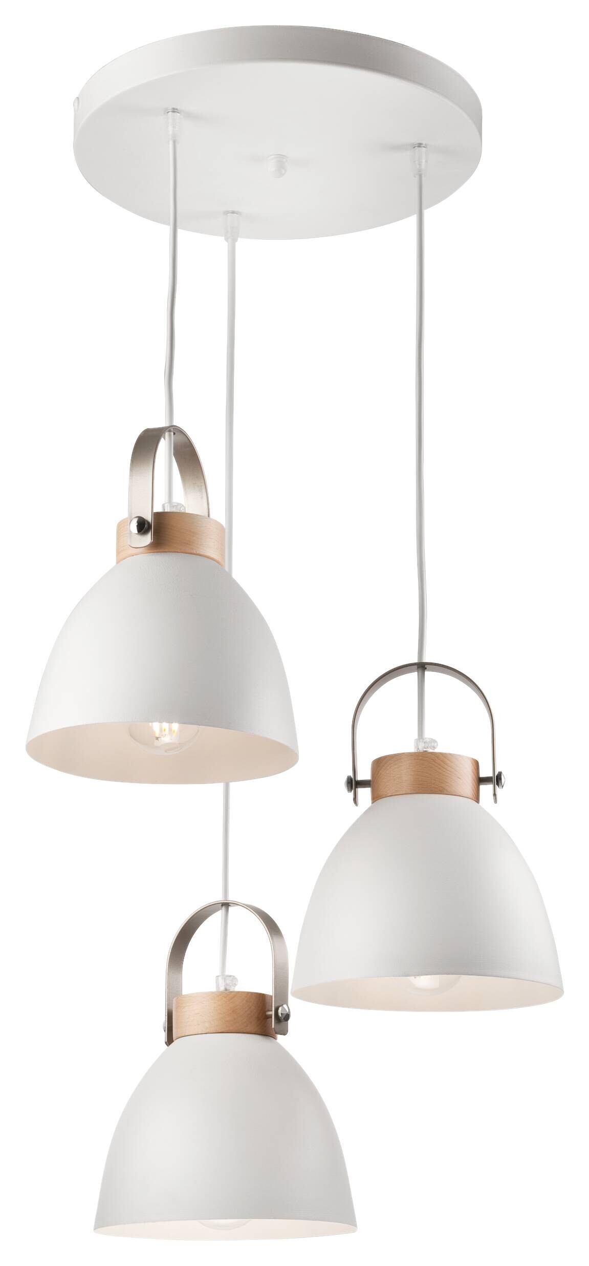 Lamkur Pendelleuchte DANIELLE 31811 weiß Holz Stahl H/L: ca. 79x37 cm E27 3 Brennstellen