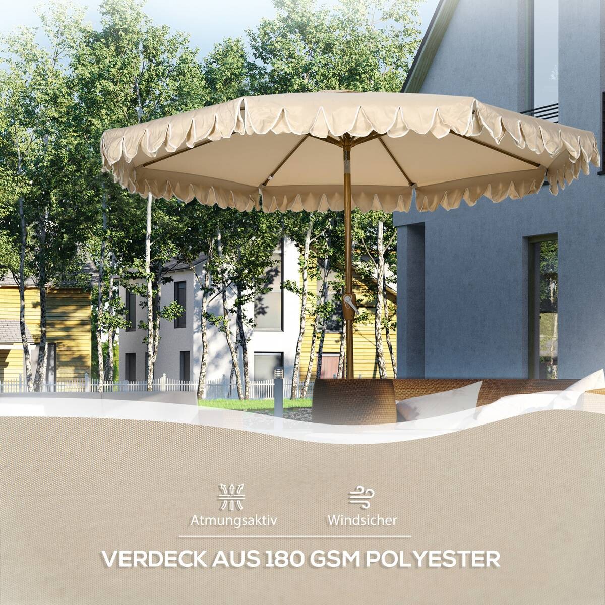 Outsunny Sonnenschirm mit 8 Rippen khaki Polyester B/H/L: ca. 265x235,5x265 cm