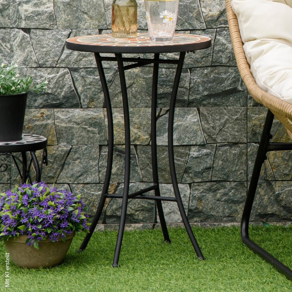 Outsunny Gartentisch schwarz Keramik H/D: ca. 54x36 cm