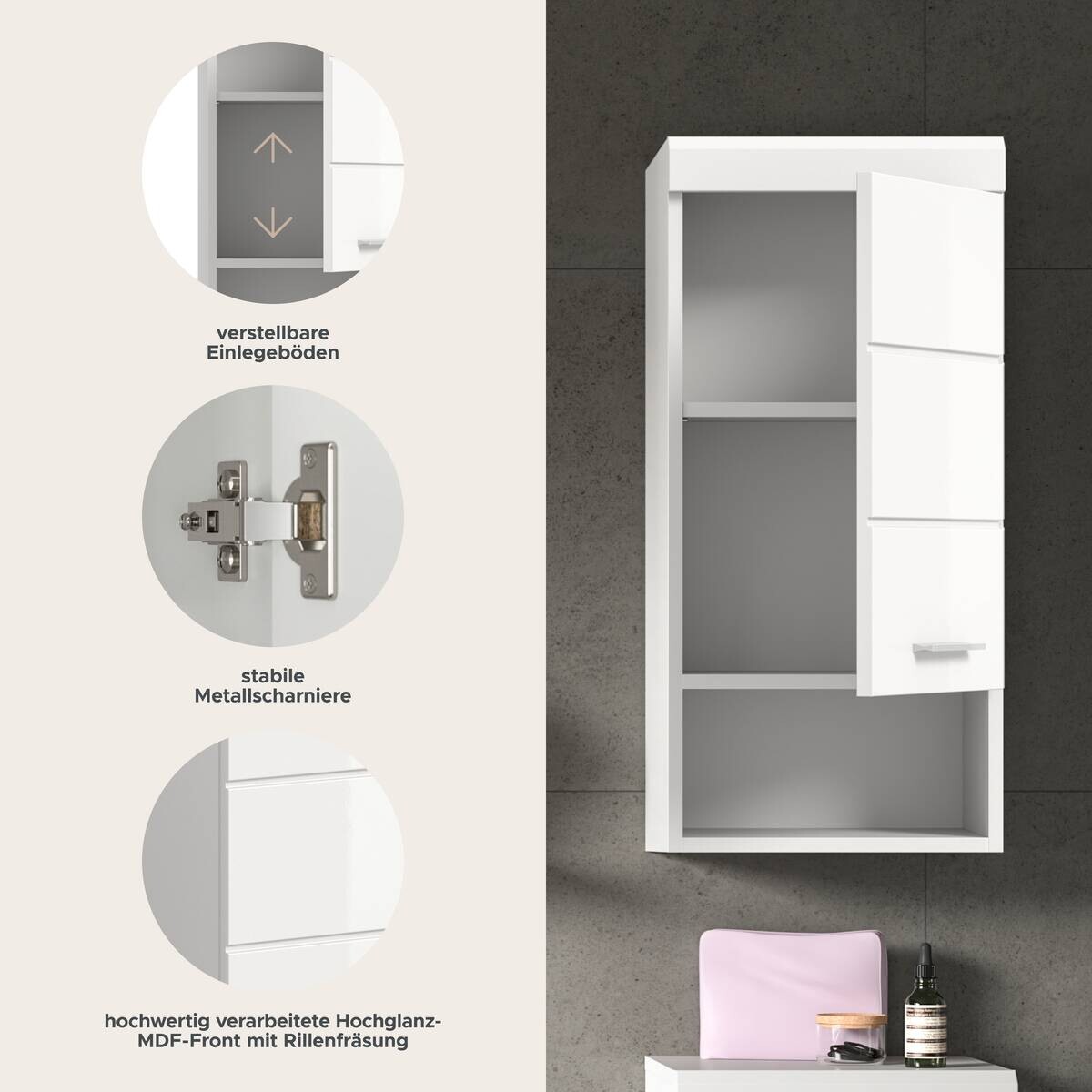 Badhängeschrank Scout weiß weiß Hochglanz B/H/T: ca. 37x79x24 cm