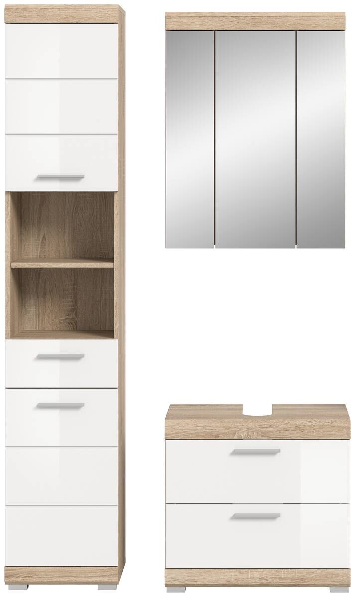 Badezimmer-Set Lambada Eiche Sonoma Nachbildung weiß Hochglanz B/H/T: ca. 112x191x37 cm