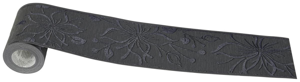 Borte Blumen anthrazit silber B/L: ca. 13x500 cm