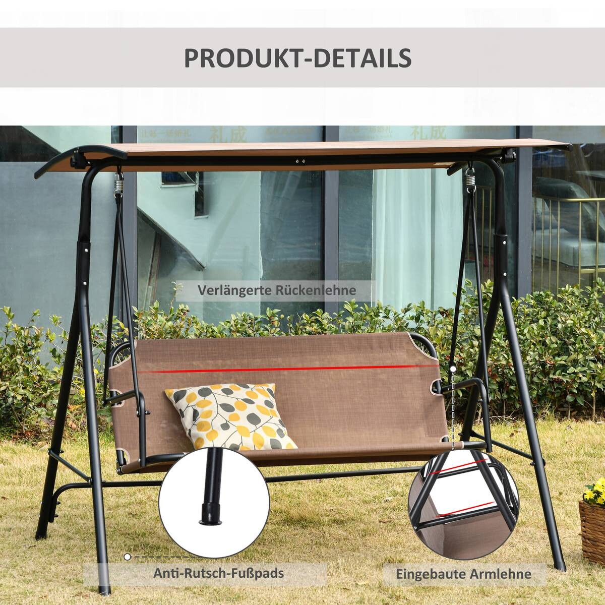Outsunny Hollywoodschaukel braun Metall B/H/L: ca. 110x155x172 cm