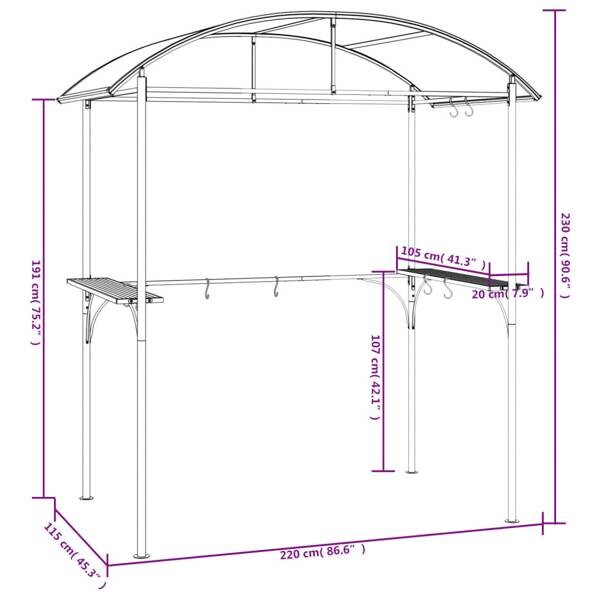 vidaXL Pavillon anthrazit Stahl B/H/T/L: ca. 115x230x115x220 cm