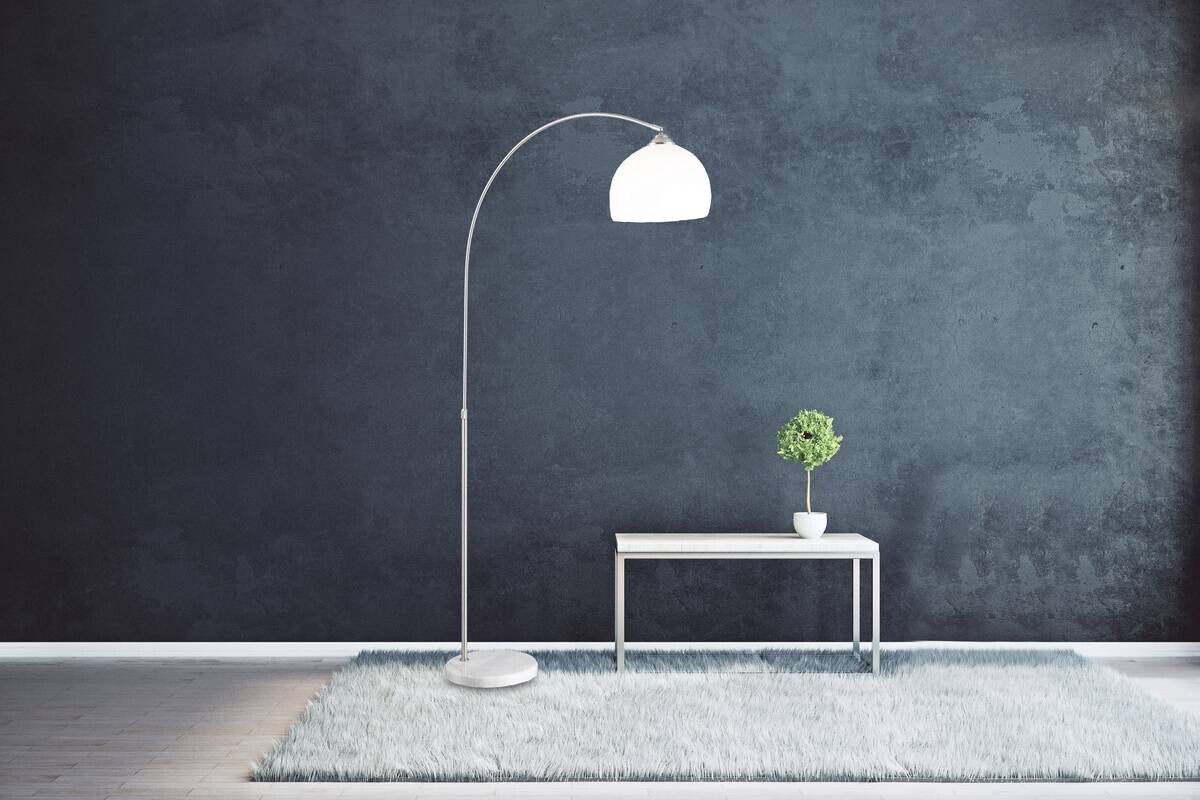 GLOBO Stehlampe nickel matt weiß Metall Kunststoff B/H/T: ca. 30x196x92 cm E27 1 Brennstellen