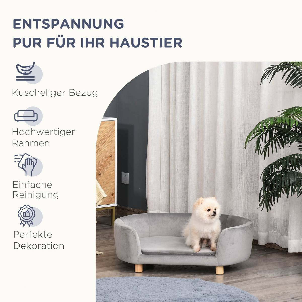 PawHut Haustiersofa hellgrau Birkenholz B/H/L: ca. 55x33x86 cm