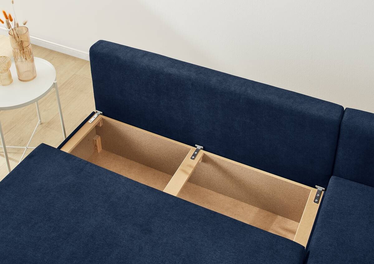 Ecksofa mit Bettfunktion und Bettkasten dunkelblau Microfaser B/H/T: ca. 191x70x142 cm