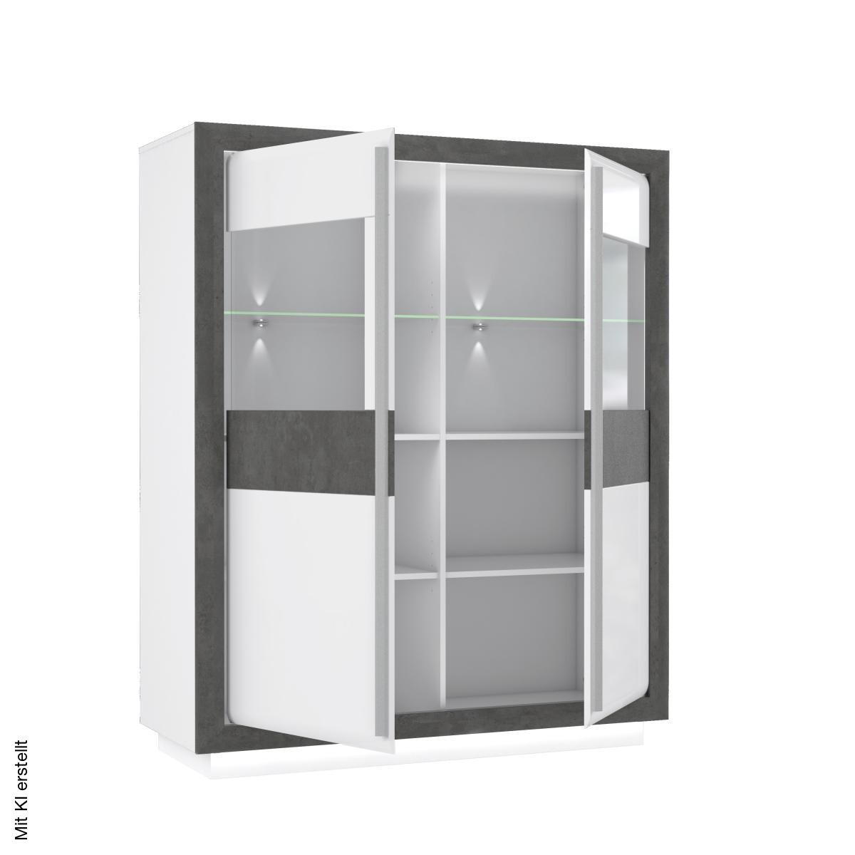 Highboard weiß Hochglanz Beton dunkel Optik B/H/T: ca. 133x162x53 cm