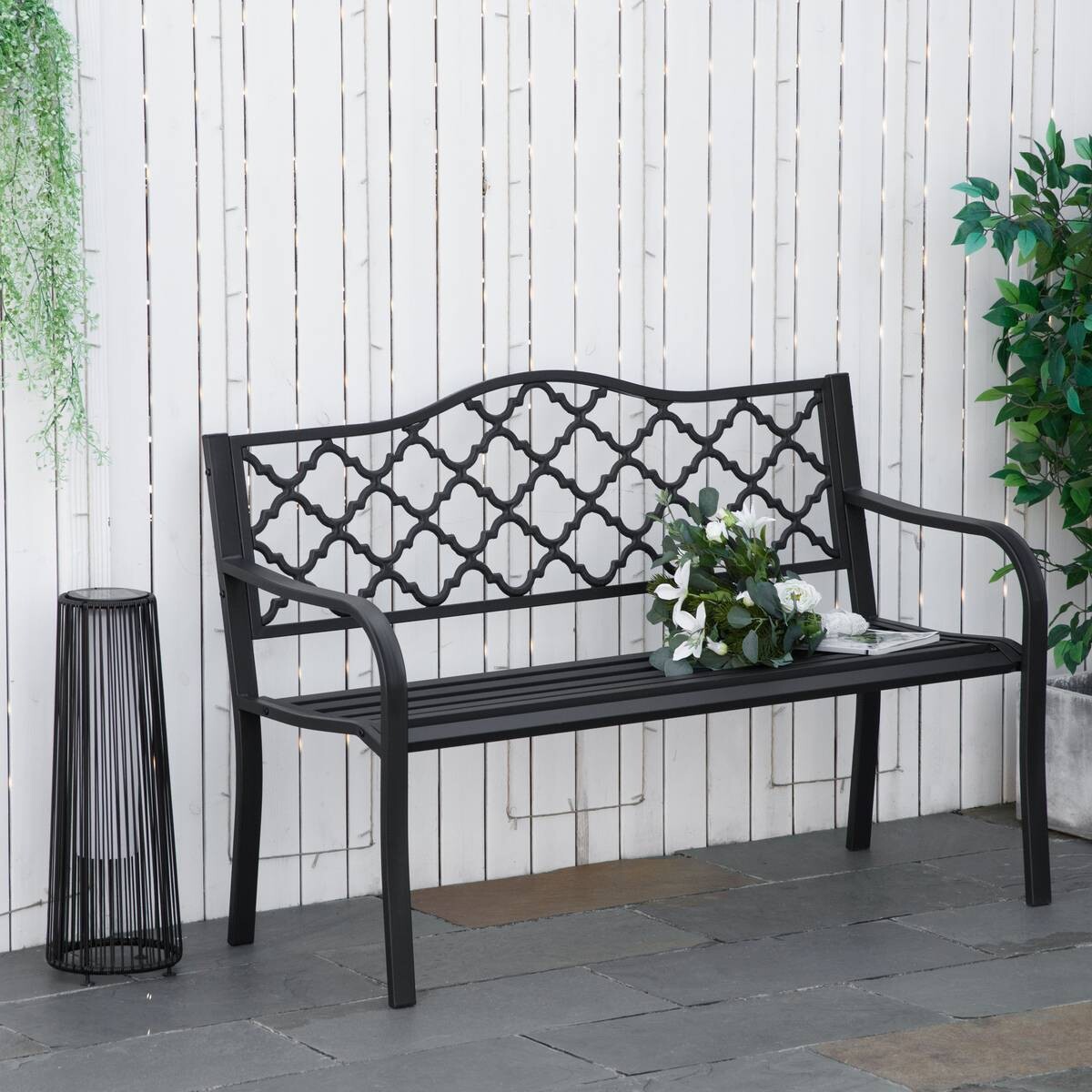 Outsunny Gartenbank schwarz Eisen B/H/L: ca. 58,5x89x128 cm