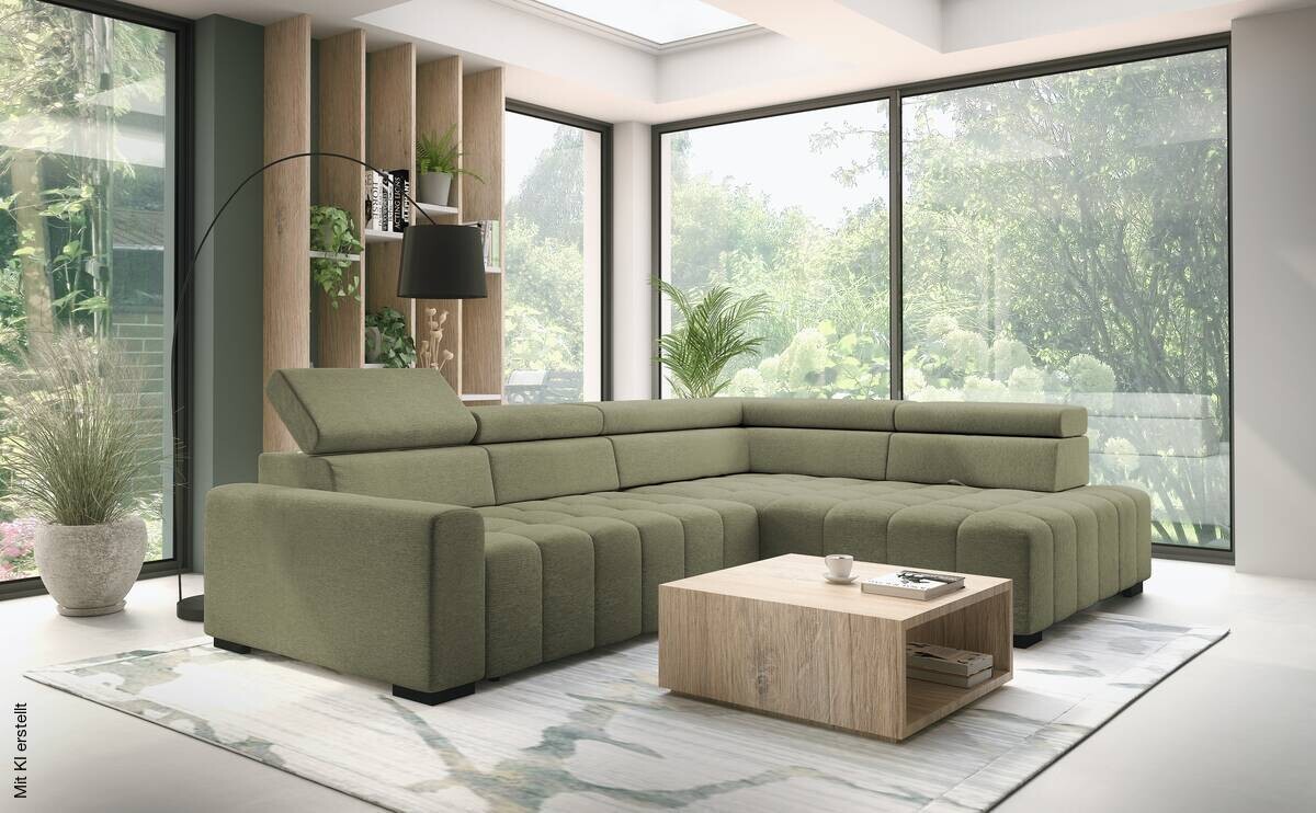 Ecksofa mit Bettfunktion grün Flachgewebe B/T: ca. 300x210 cm