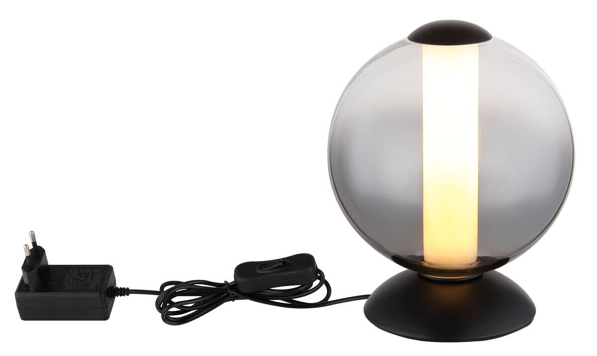 GLOBO Tischleuchte Rauch Opal mattschwarz Metall Glas H/D: ca. 21x18 cm 1 Brennstellen